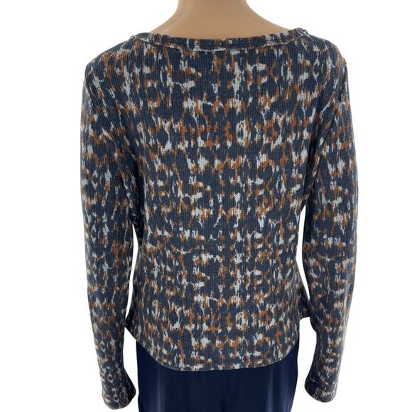 Anthropologie Pilcro Blue Notched Neck Waffle Knit Thermal Long Sleeve Top - Picture 8 of 11
